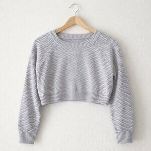Gray Cropped Sweater Women's Small - Soft Heather Knit - Crewneck Pullover